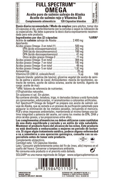 Full Spectrum™ Omega - Aceite de Salmón Salvaje de Alaska - 120 Cápsulas blandas