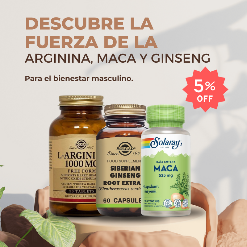 Descubre la fuerza de la Arginina, Maca y Ginseng, para el bienestar masculino.