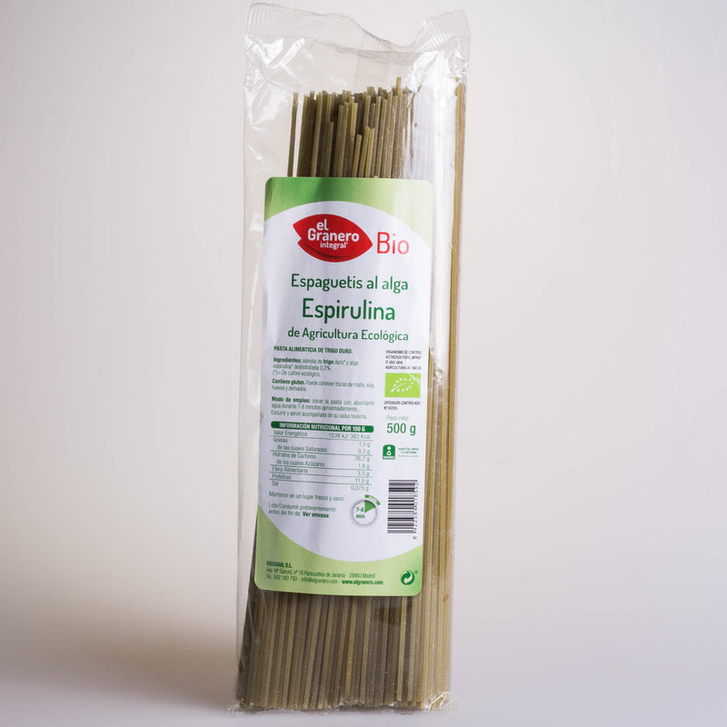 ESPAGUETI A LA ESPIRULINA BIO, 500 G - EL GRANERO INTEGRAL - masquedietasonline.com 