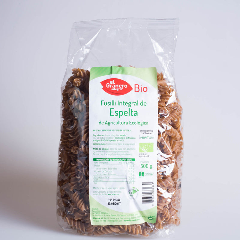 FUSILLI DE ESPELTA INTEGRAL BIO, 500G - EL GRANERO INTEGRAL - masquedietasonline.com 