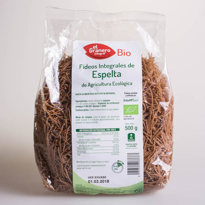 FIDEOS DE ESPELTA INTEGRAL BIO, 500 G - EL GRANERO - masquedietasonline.com 