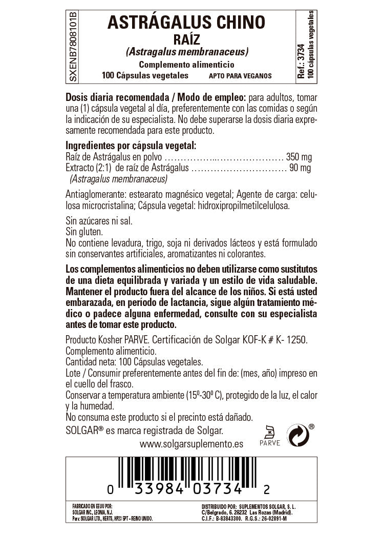 Astrágalus Chino Raíz (Astragalus membranaceus) - 100 Cápsulas vegetales