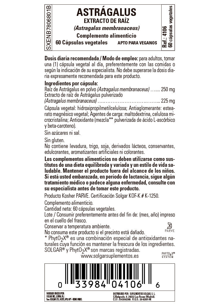 Astrágalus Extracto de Raíz (Astragalus membranaceus) - 60 Cápsulas vegetales