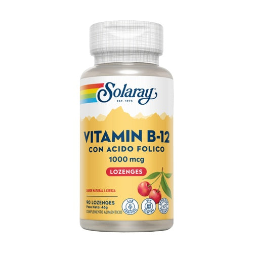 Vitamin B12 con ácido fólico 1000 mcg/ 90 comp- SOLARAY