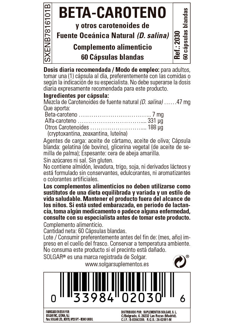 Beta-Caroteno Oceánico (7 mg) - 60 Cápsulas blandas