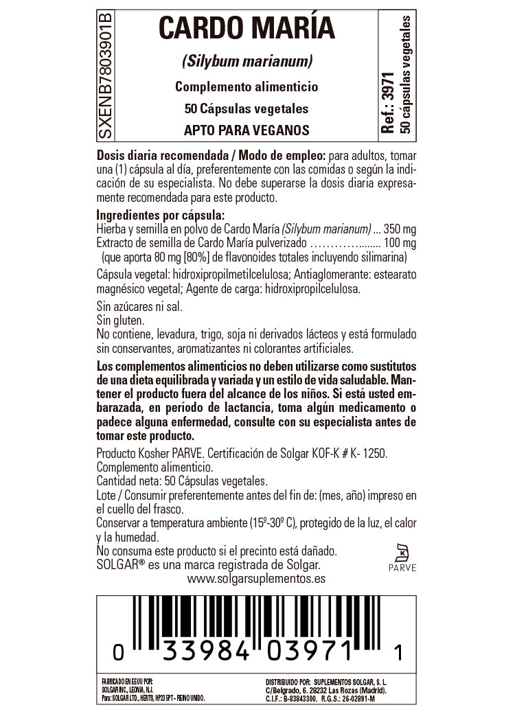 Cardo María (Silybum marianum) - 50 Cápsulas vegetales