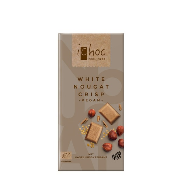 Chocolate blanco y turron de avellana Nougat Bio 80g Ichoc