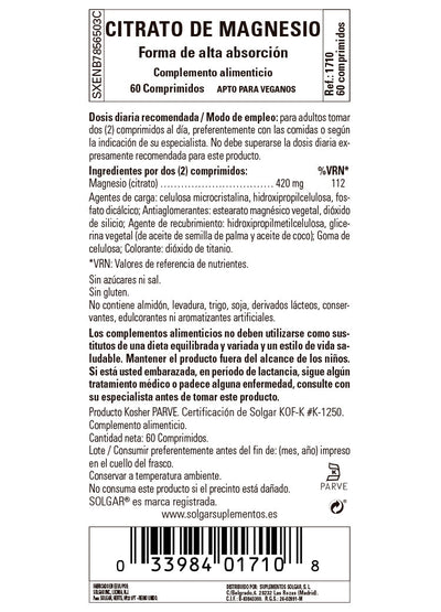Citrato de Magnesio - 60 Comprimidos