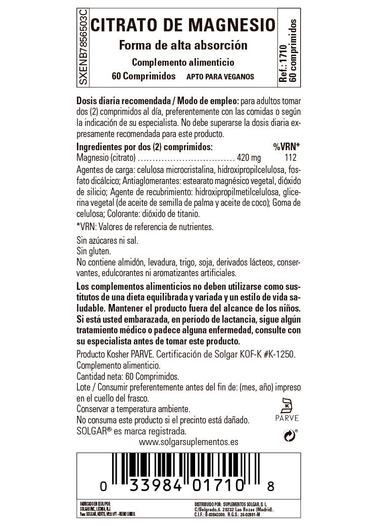 Citrato de Magnesio - 60 Comprimidos