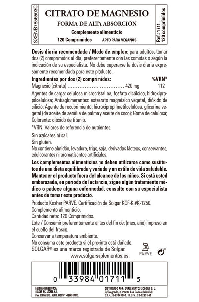 Citrato de Magnesio - 120 Comprimidos