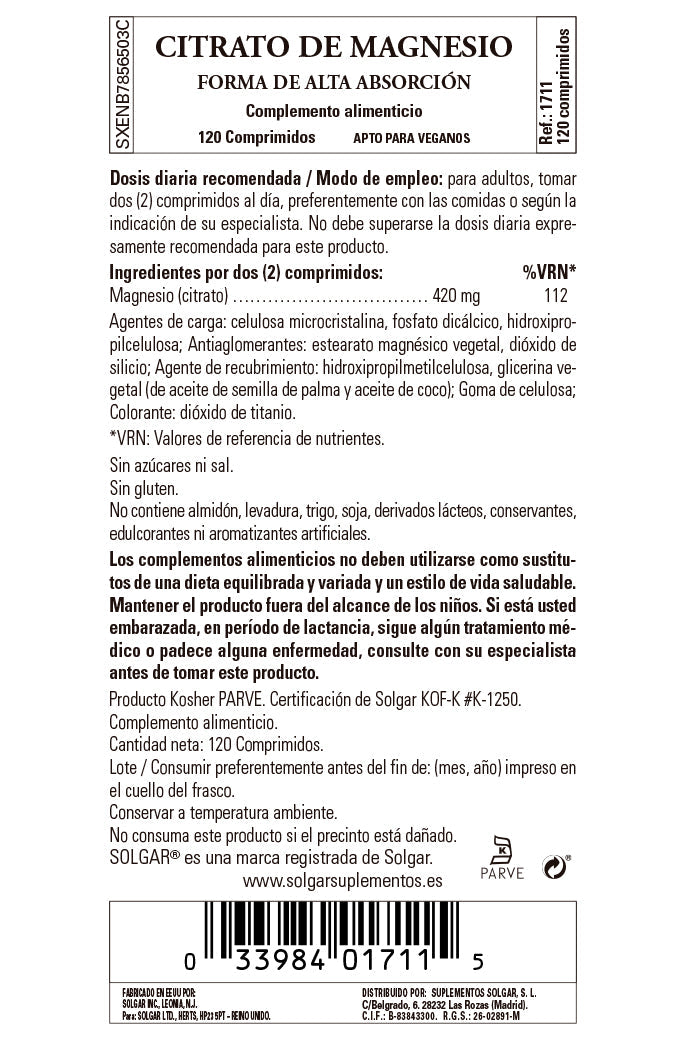 Citrato de Magnesio - 120 Comprimidos