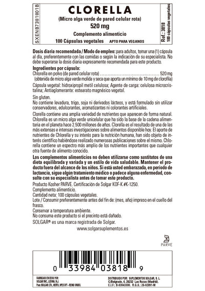 Clorella 520 mg (de pared celular rota) - 100 Cápsulas vegetales