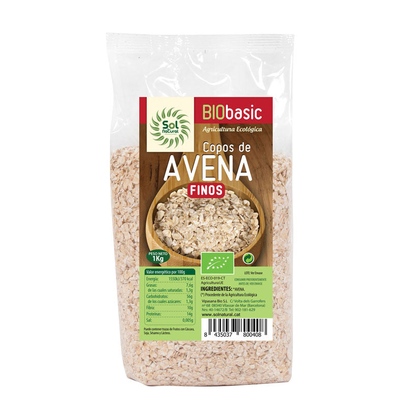 Copos de avena finos bio 1kg Sol Natural