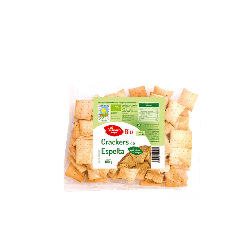 CRACKERS DE ESPELTA CON SÉSAMO BIO, 150 G - EL GRANERO INTEGRAL - masquedietasonline.com 