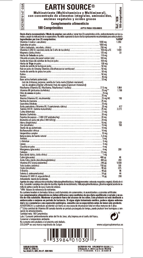 Earth Source® (Multivitamínico y Mineral) - 180 Comprimidos