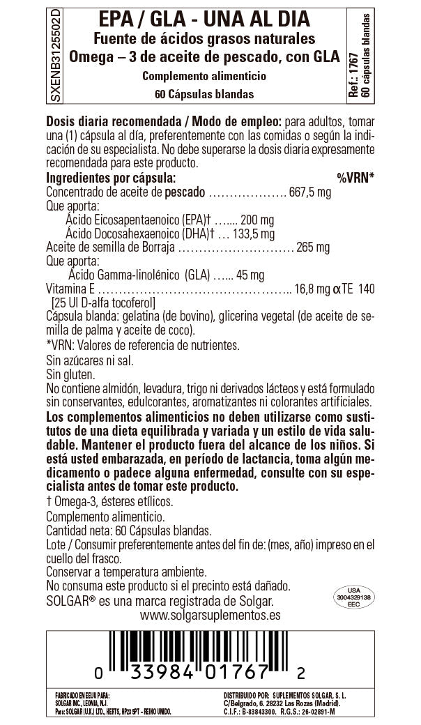 EPA / GLA (una al día) - 60 Cápsulas blandas