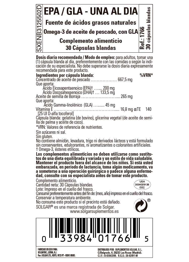 EPA / GLA (una al día) - 30 Cápsulas blandas
