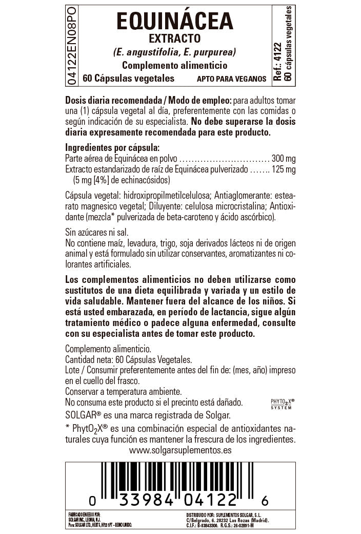 Equinácea Extracto (E. angustifolia, E. purpurea) - 60 cápsulas vegetales
