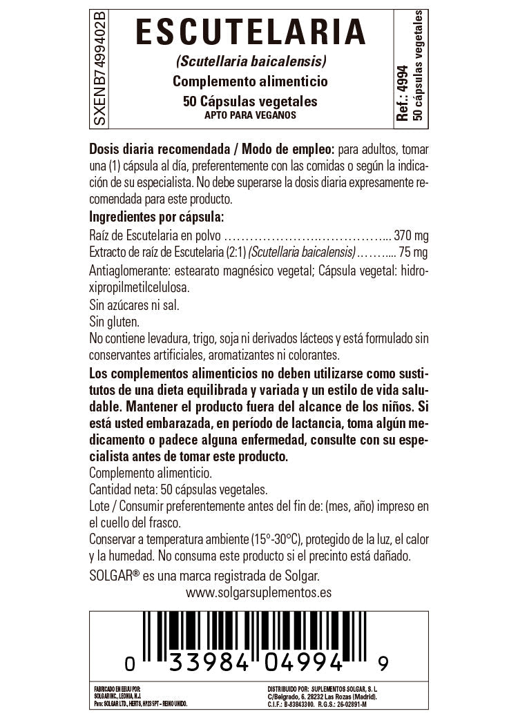 Escutelaria (Scutellaria baicalensis) - 50 Cápsulas vegetales