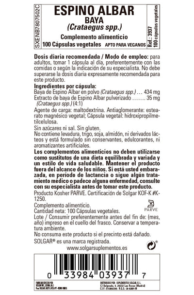 Espino Albar - baya (Crataegus oxyacantha) - 100 Cápsulas vegetales