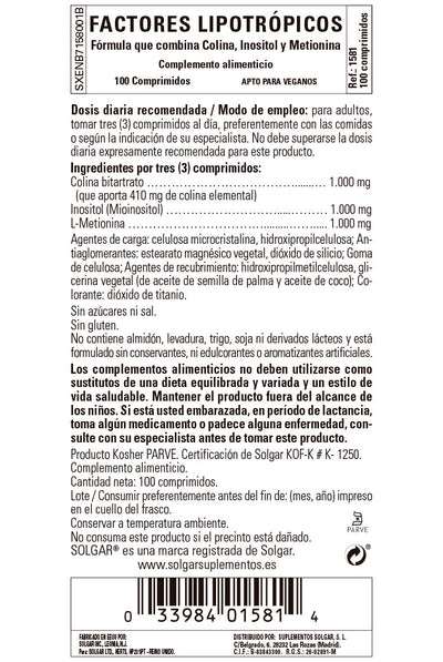 Factores Lipotrópicos - 100 Comprimidos