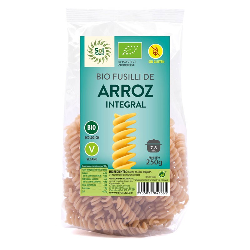 Fusilli de Arroz Integral s/gluten Bio 250g Sol Natural