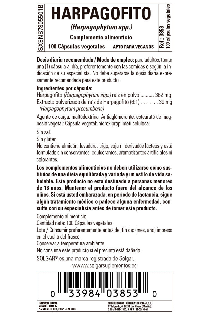 Harpagofito (Harpagophytum spp.) - 100 Cápsulas vegetales