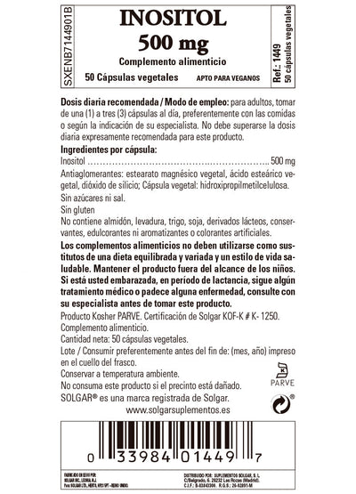 Inositol 500 mg - 50 Cápsulas vegetales