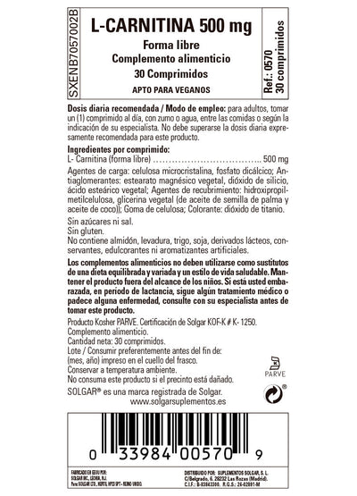 L-Carnitina 500 mg - 30 Comprimidos