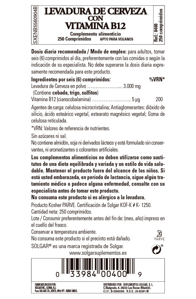 Levadura de Cerveza con Vitamina B12 - 250 Comprimidos