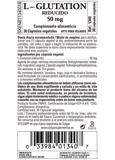 L-Glutatión Reducido 50 mg - 30 cápsulas vegetales