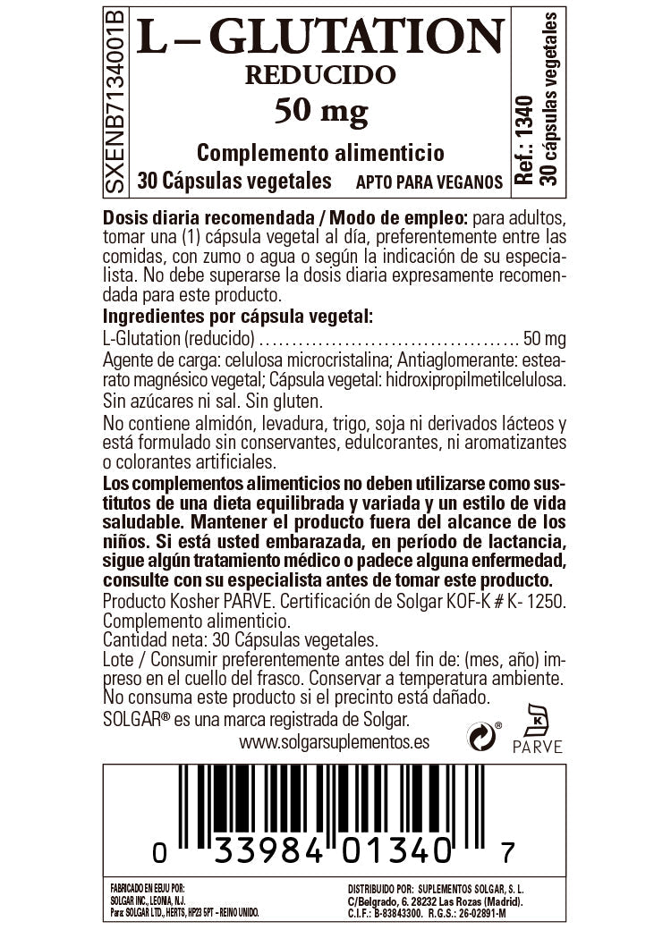 L-Glutatión Reducido 50 mg - 30 cápsulas vegetales