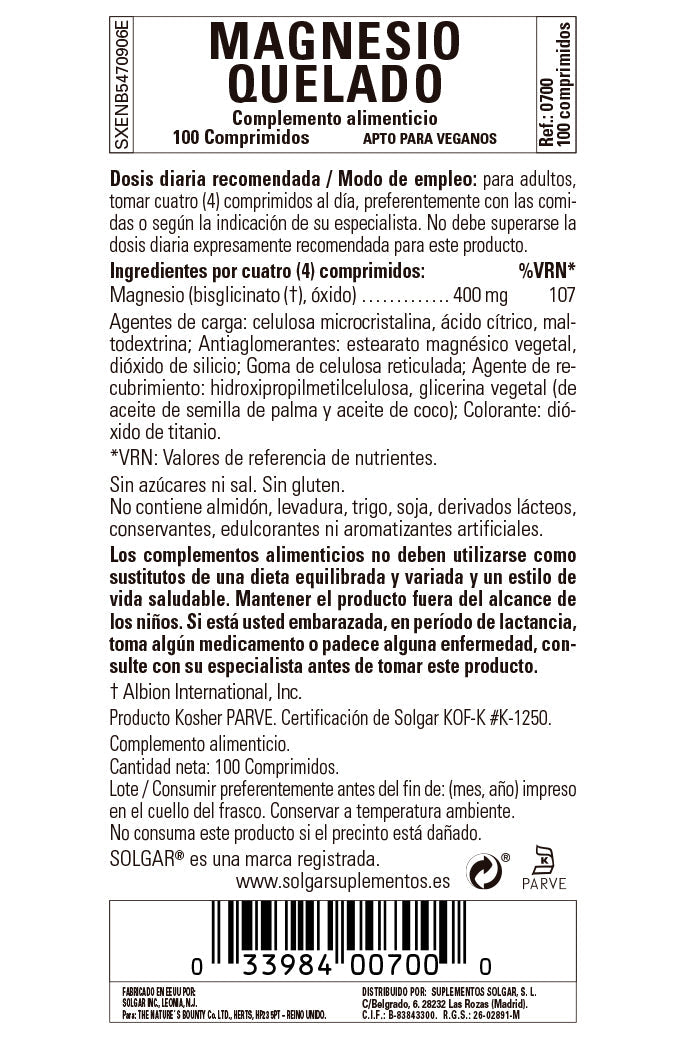 Magnesio Quelado - 100 Comprimidos