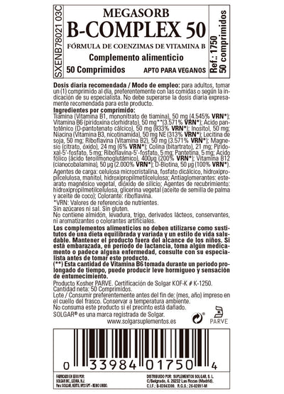 Megasorb Vitamina B-Complex 50 - 50 Comprimidos