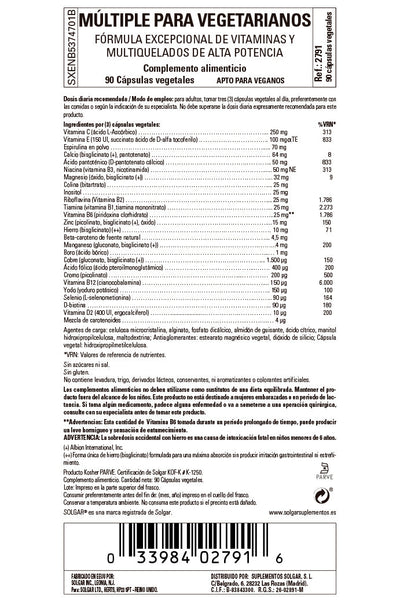 Múltiple para Vegetarianos - 90 Cápsulas vegetales