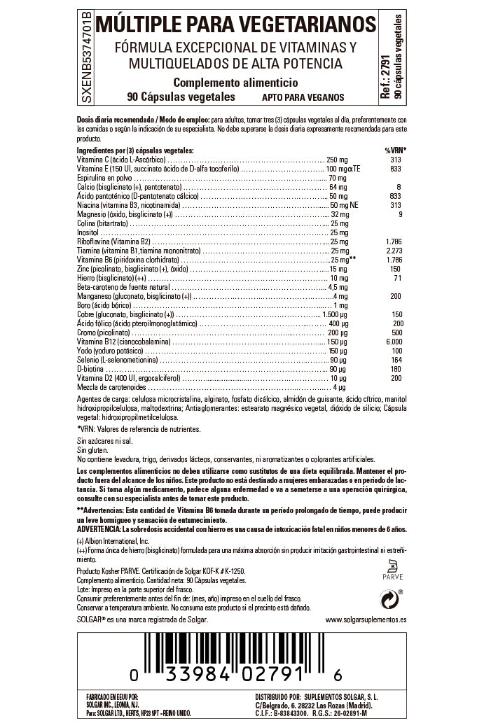 Múltiple para Vegetarianos - 90 Cápsulas vegetales