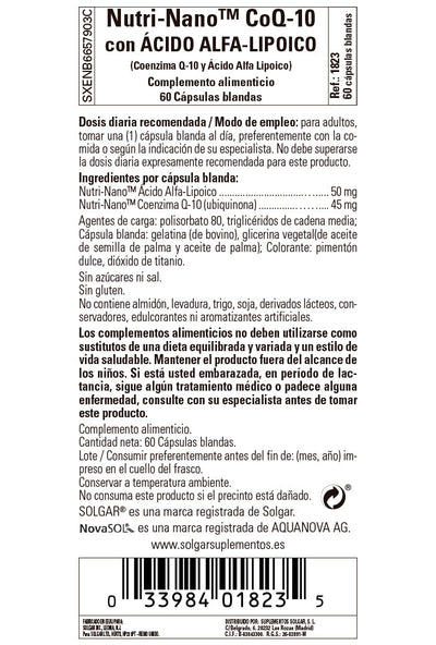 Nutri-NanoTM CoQ-10 con Ácido Alfa-Lipoico - 60 Cápsulas blandas