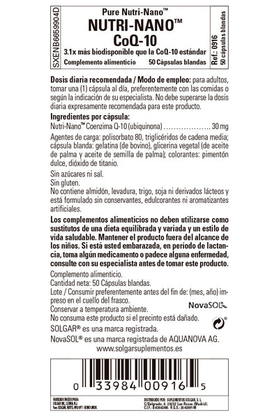 Nutri-NanoTM CoQ-10 3.1x (solubilizado de CoQ-10) - 50 Cápsulas blandas