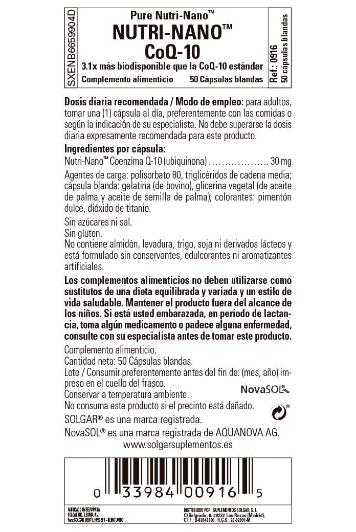 Nutri-NanoTM CoQ-10 3.1x (solubilizado de CoQ-10) - 50 Cápsulas blandas