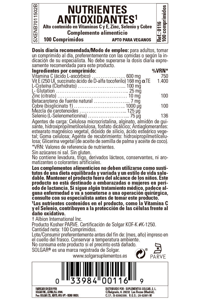 Nutrientes Antioxidantes - 100 Comprimidos