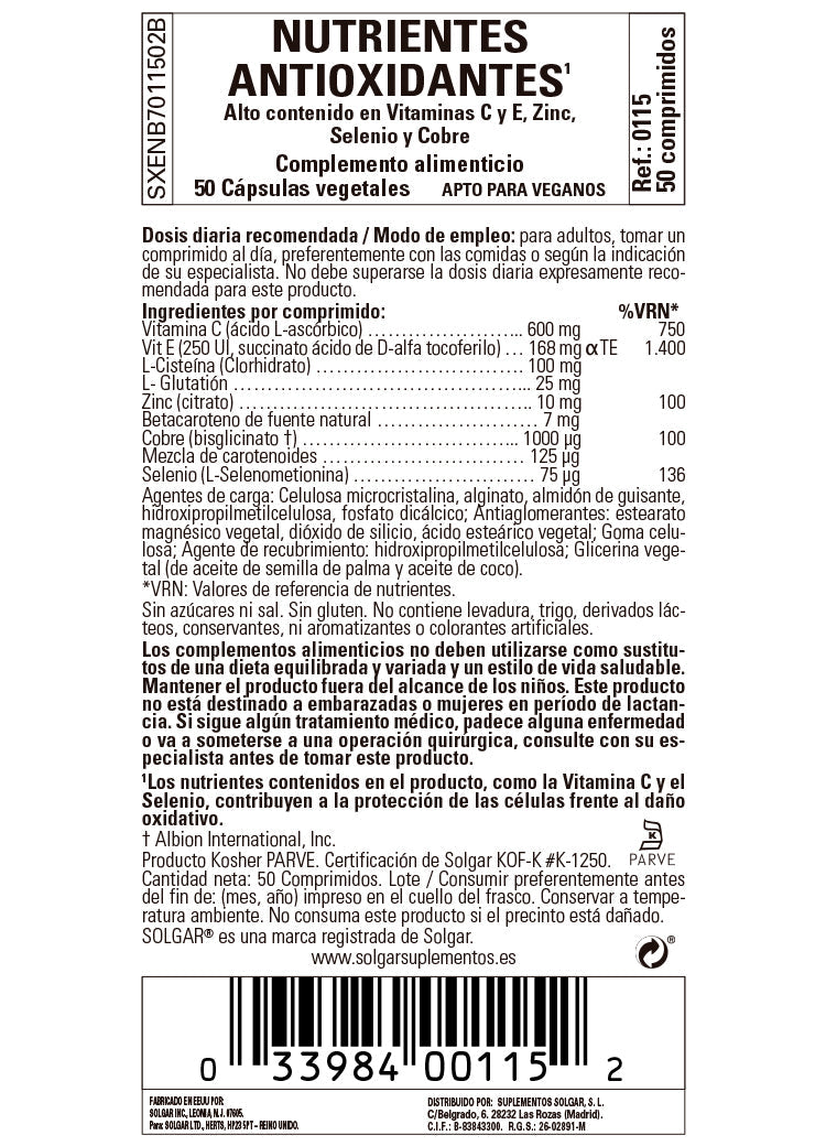 Nutrientes Antioxidantes - 50 Comprimidos