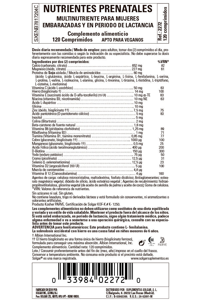 Nutrientes Prenatales - 120 Comprimidos