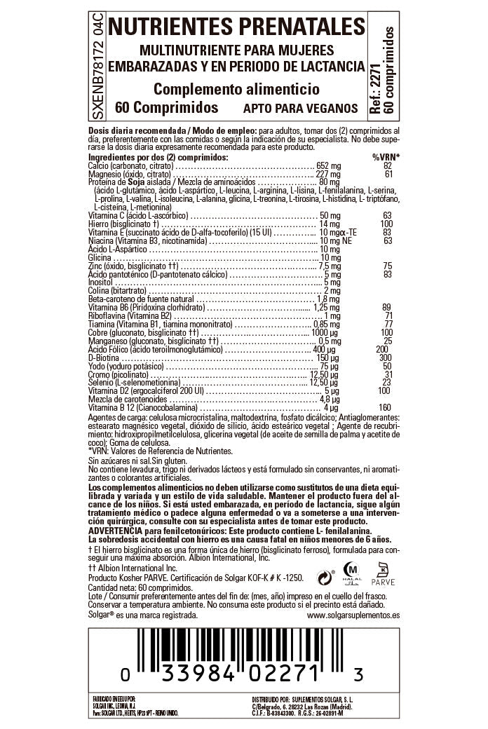 Nutrientes Prenatales - 60 Comprimidos
