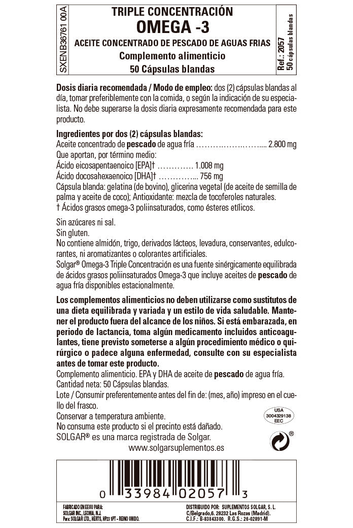 Omega-3 "Triple Concentración" - 50 Cápsulas blandas