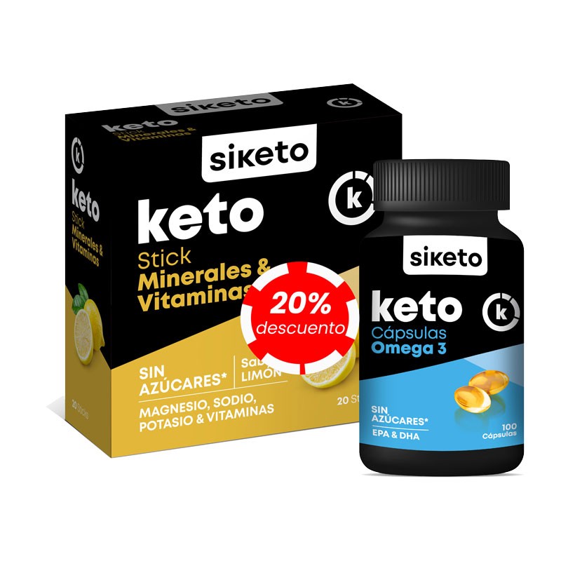 Omega3 100 caps + Vitaminas y Minerales 20 sticks Siketo