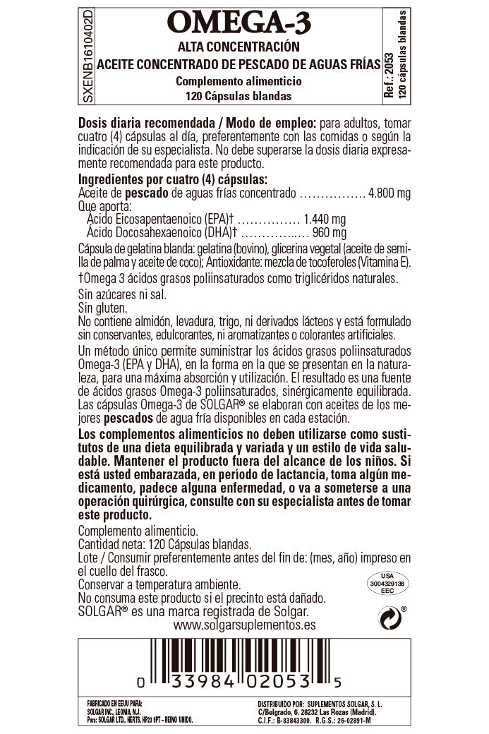 Omega-3 "Alta Concentración" - 120 Cápsulas blandas