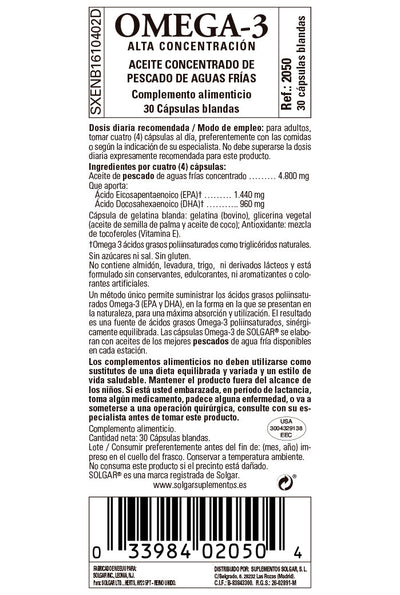 Omega-3 "Alta Concentración" - 30 Cápsulas blandas