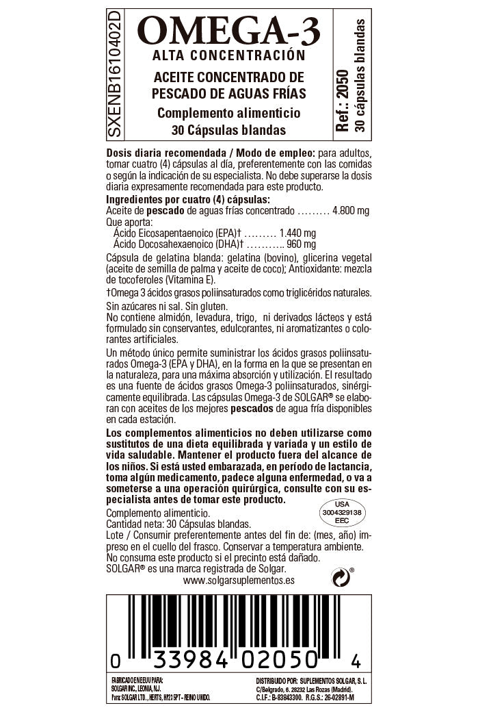 Omega-3 "Alta Concentración" - 30 Cápsulas blandas