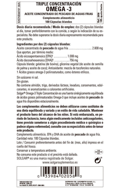 Omega-3 "Triple Concentración" - 100 Cápsulas blandas