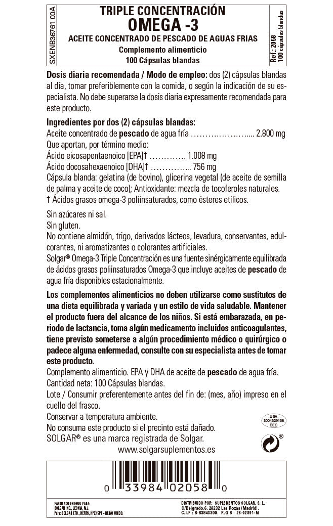 Omega-3 "Triple Concentración" - 100 Cápsulas blandas